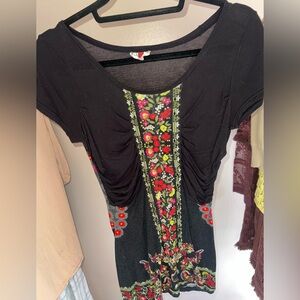 Free People Black Ruched Cap Sleeve Blouse